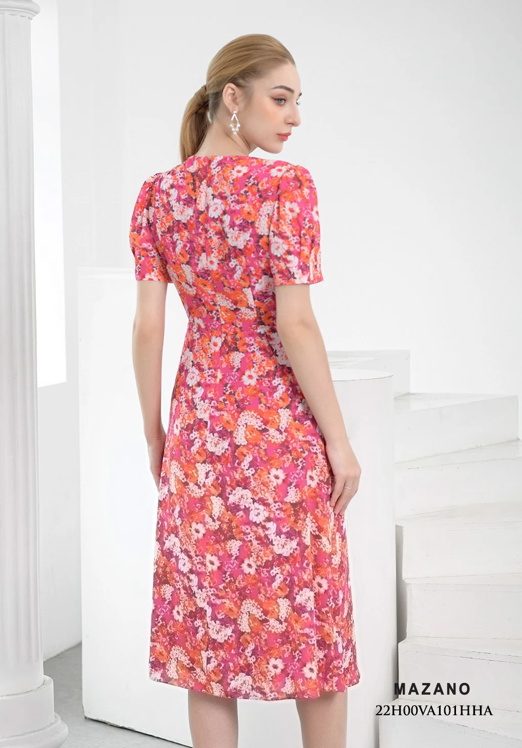 Đầm hồng họa tiết chun eo cổ tim_thumbnail_3