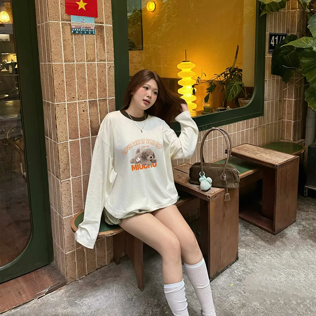 Áo thun boxy tay dài Miucho chất vải thoáng mát mềm mại chuẩn form phối cổ mix màu 2805_thumbnail_2