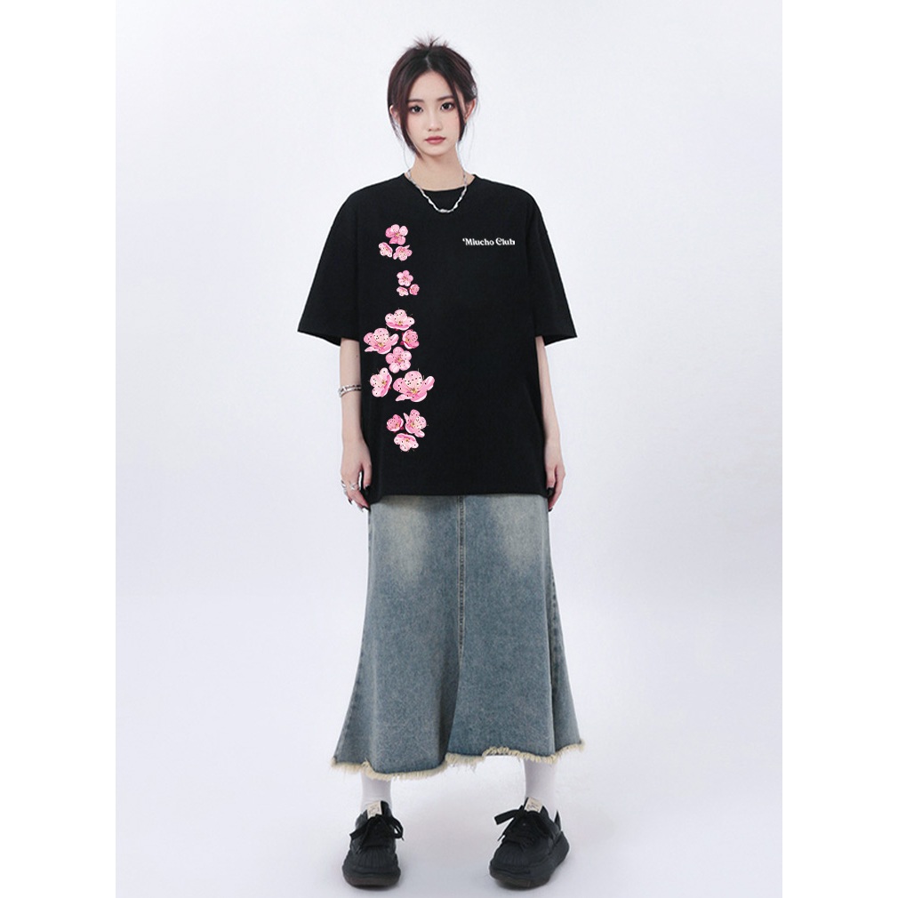 Áo thun Tết in hoa đào form rộng local brand ATD923 Miucho tay ngắn cổ tròn in mix_thumbnail_4