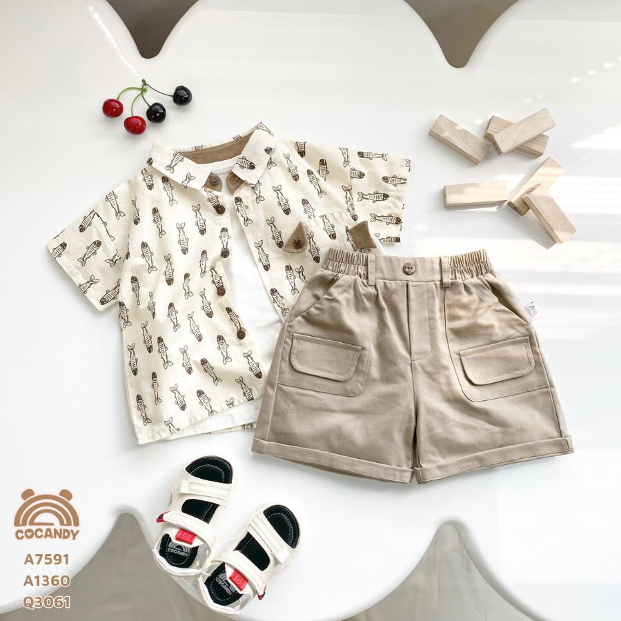 Quần cộc NÂU NHẠT 2 túi nắp (dáng lửng)