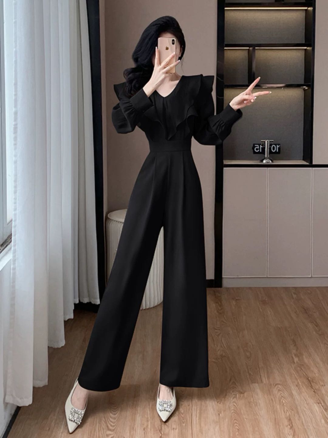 Jumpsuit phối bèo tay dài tiểu thư cao cấp_thumbnail_1