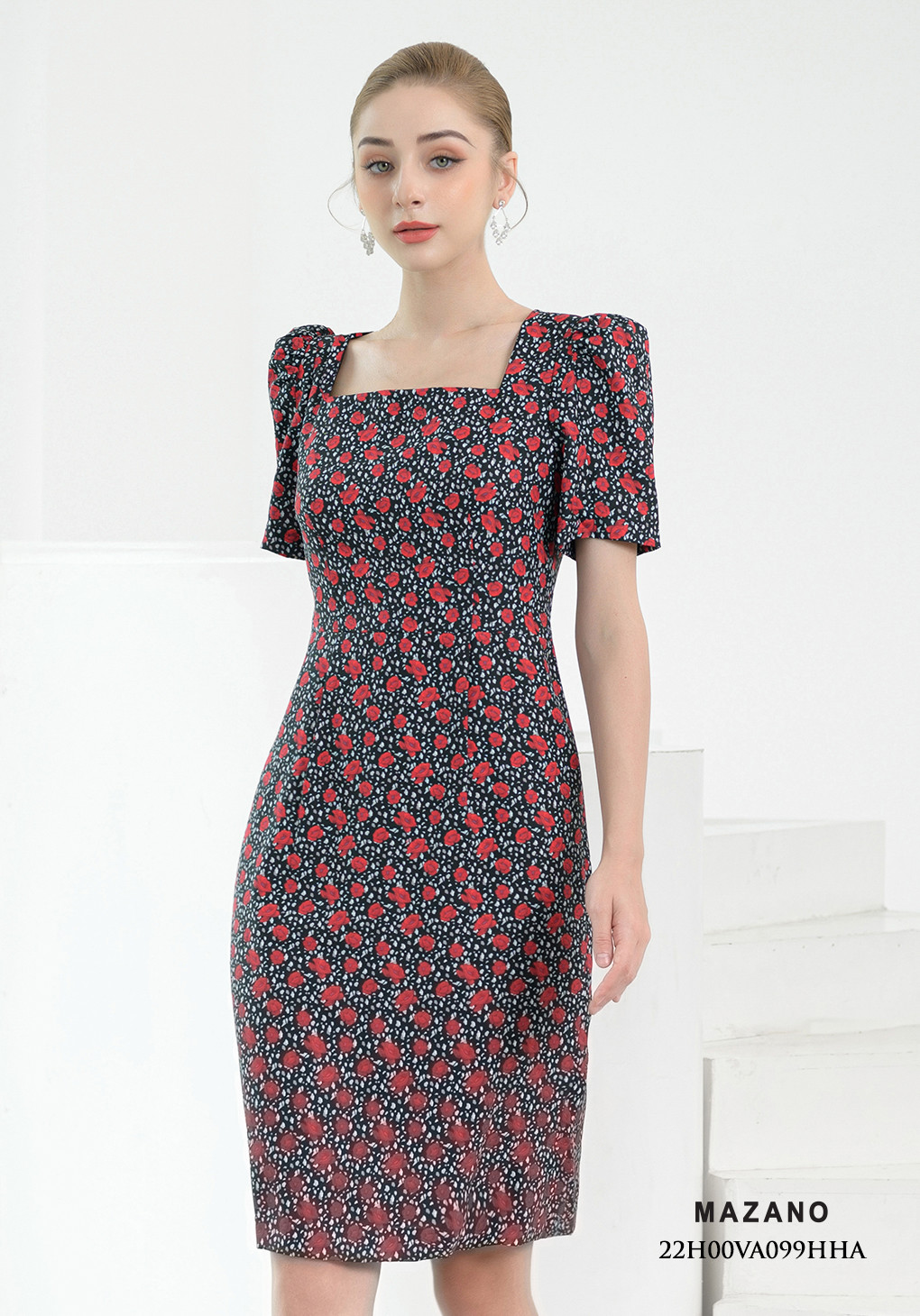 Đầm họa tiết cổ vuông tay bồng_thumbnail_2