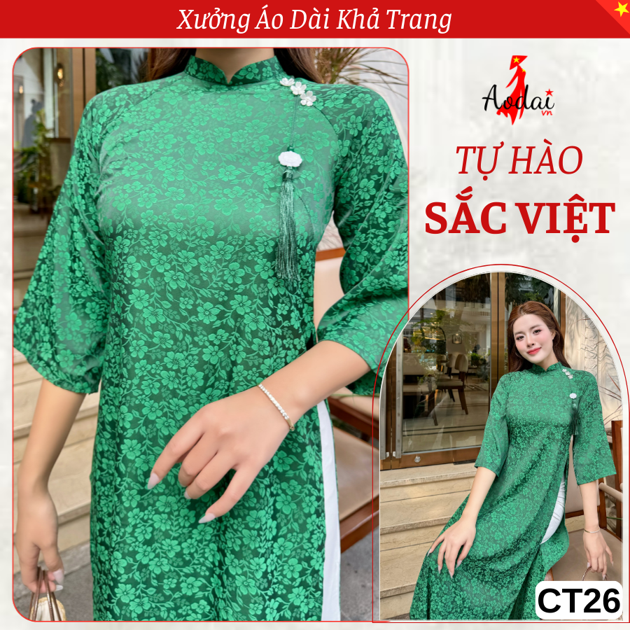 CT26 Áo Dài Gấm Dáng Suông Hoa Tuyết Mai Cổ Cao 2cm tay Lỡ_thumbnail_4