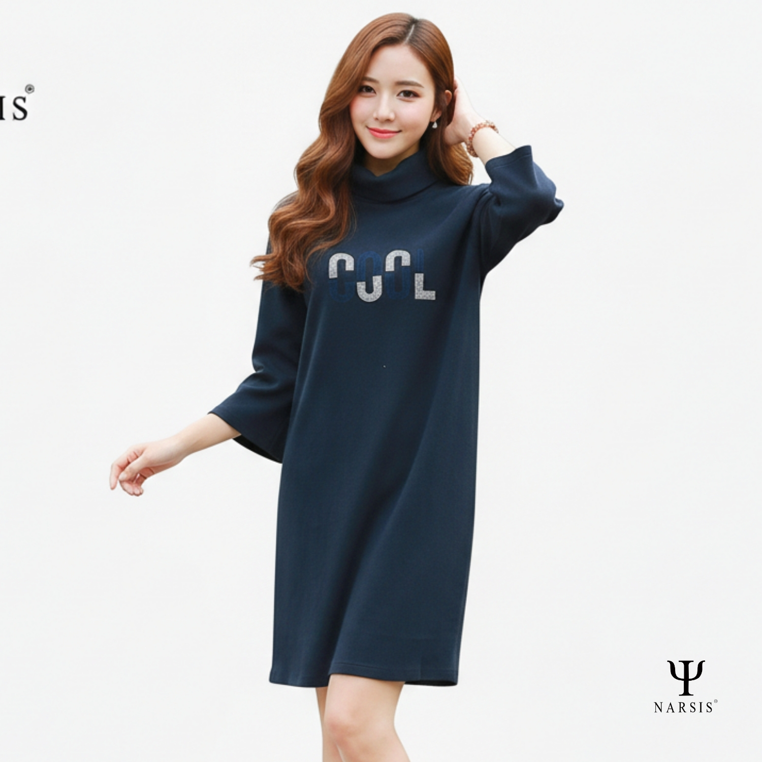 VÁY LEN THU ĐÔNG NARSIS  MÀU XANH TÍM THAN B8013 NARSIS VẢI LEN COTTON ẤM ÁP, THOÁNG MÁT, GIỮ ẤM ..._thumbnail_2