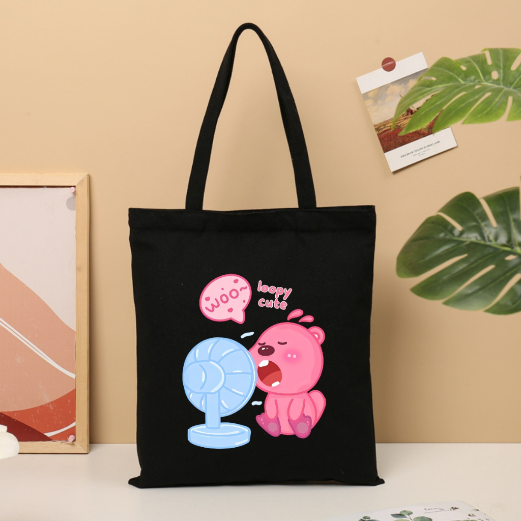 Túi tote vải canvas Loopy, Baby Three có khoá kéo và ngăn phụ, đi học, đi chơi - 𝐖𝐞 𝐓𝐞𝐞 TOTE12