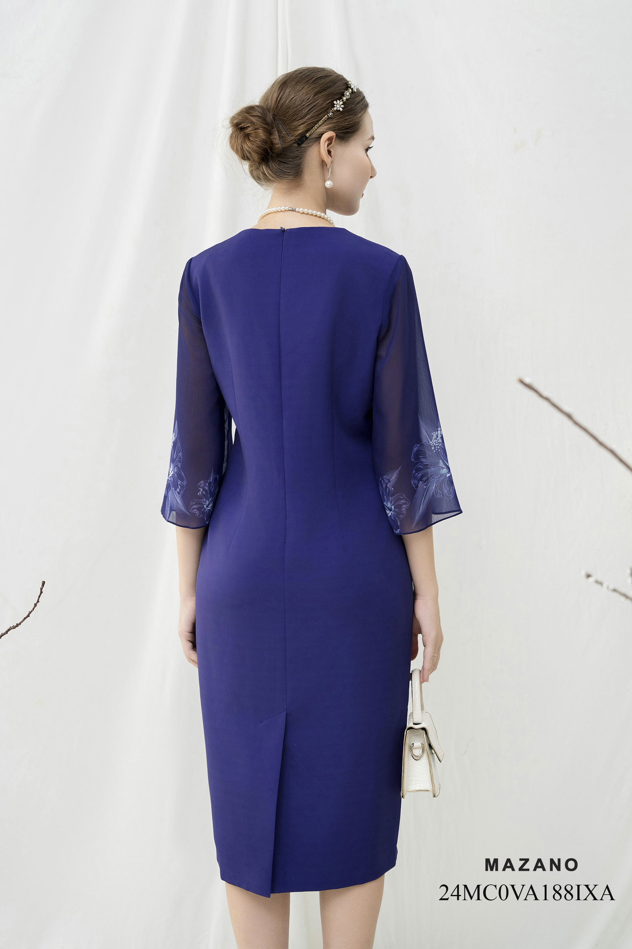 Váy Đầm Suông Vải thô phối Voan Hoạ tiết hoa bố cục  Cổ tròn Tay lỡ Dài đến bắp chân_thumbnail_5