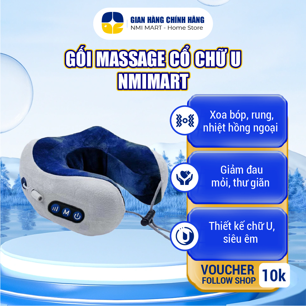 Gối Massage Cổ Chữ U NMI MART, Đa Chức Năng Mát Xa Trị Liệu Giảm Đau Mỏi Cổ Vai Gáy - GMC03