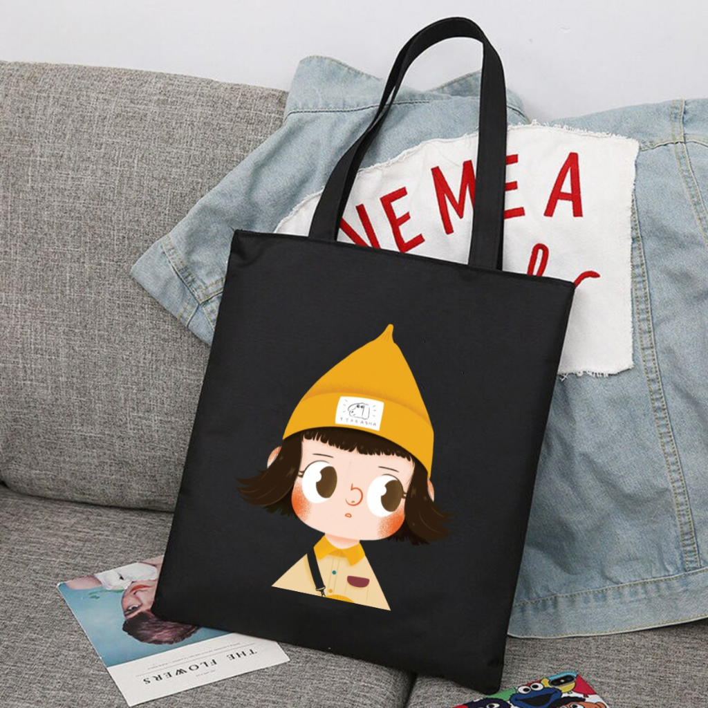 Túi tote in hình Cô gái - Túi vải canvas kích thước 33x37cm đựng vừa A4  và laptop - TOTE23_thumbnail_2