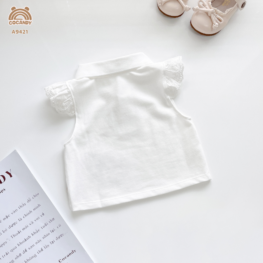 Áo cộc polo TRẮNG tay cánh tiên ren thêu thỏ_thumbnail_1