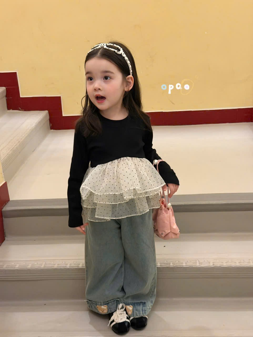 (E25) Áo thun đen mix voan chấm bi Opao_thumbnail_0