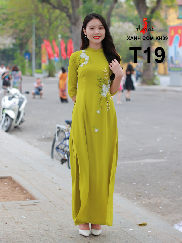Áo dài T19 cổ cao 2cm tay lỡ Xanh cốm KH09 lụa Mỹ