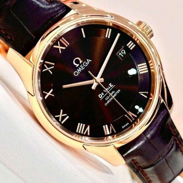 Omega hour vision vàng đúc 18k mặt số nâu Brown – cọc số la mã_thumbnail_4