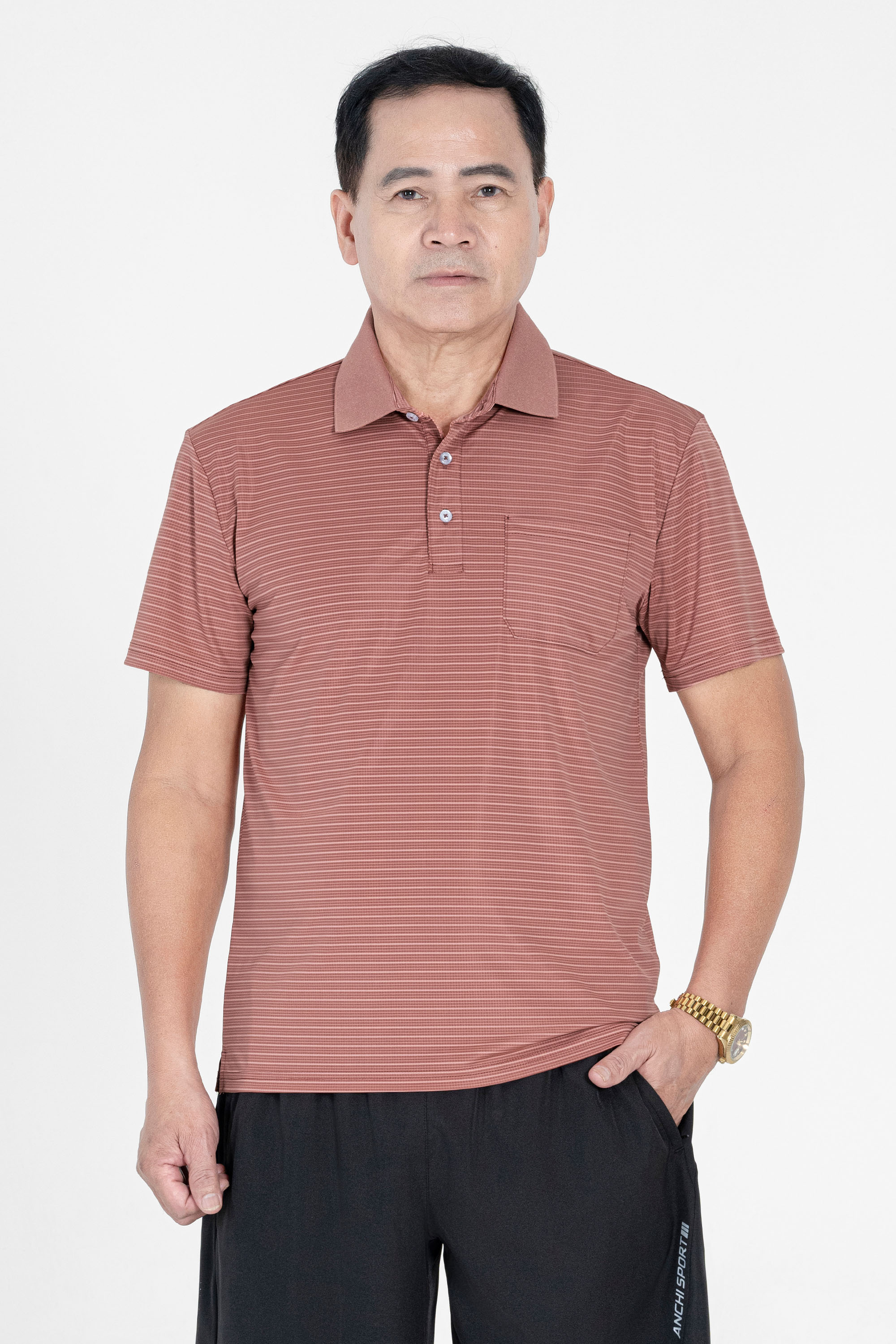 Áo Polo Túi Ngực Nam Trung Niên ANCHI Chất Liệu Cotton Cao Cấp Có Xẻ Tà