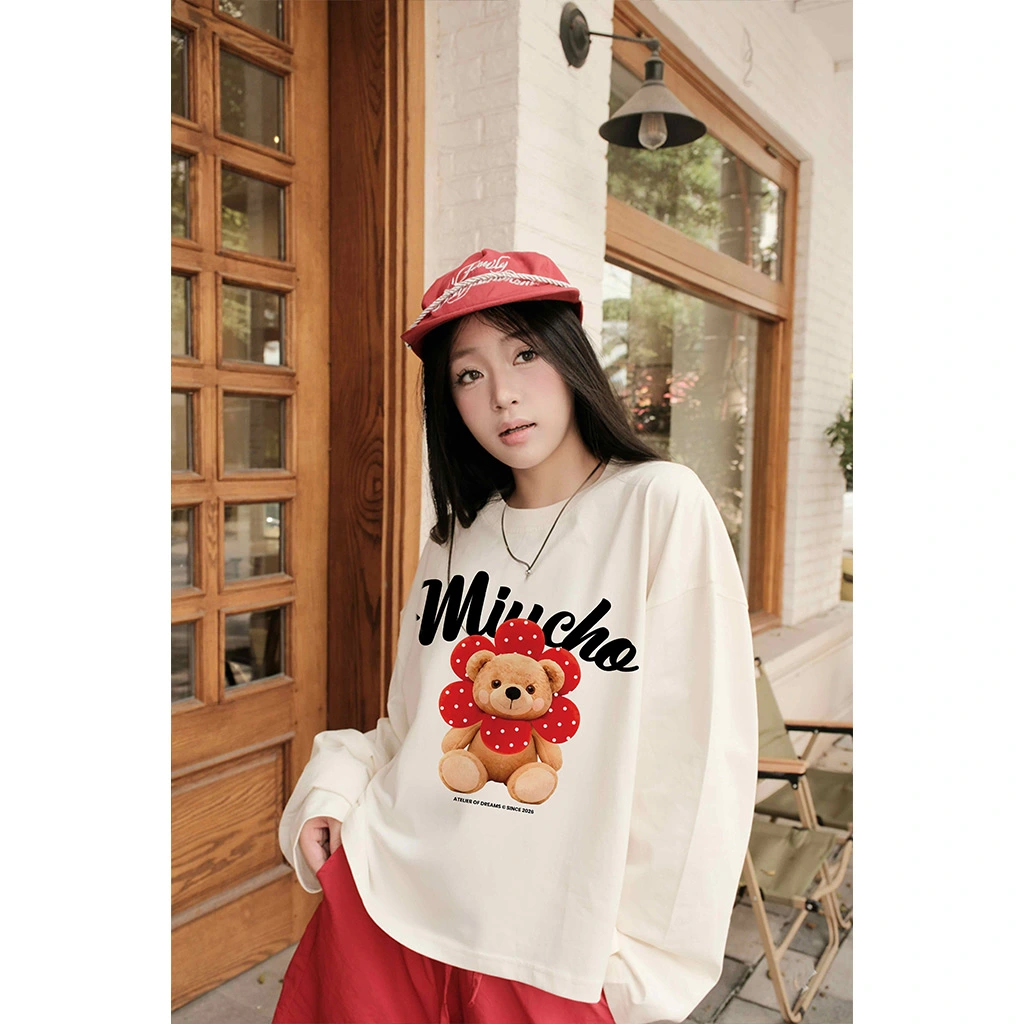 Áo thun nữ boxy tay dài Miucho vải dày dặn thoáng mát đứng form hình gấu dễ thương 2950_thumbnail_2