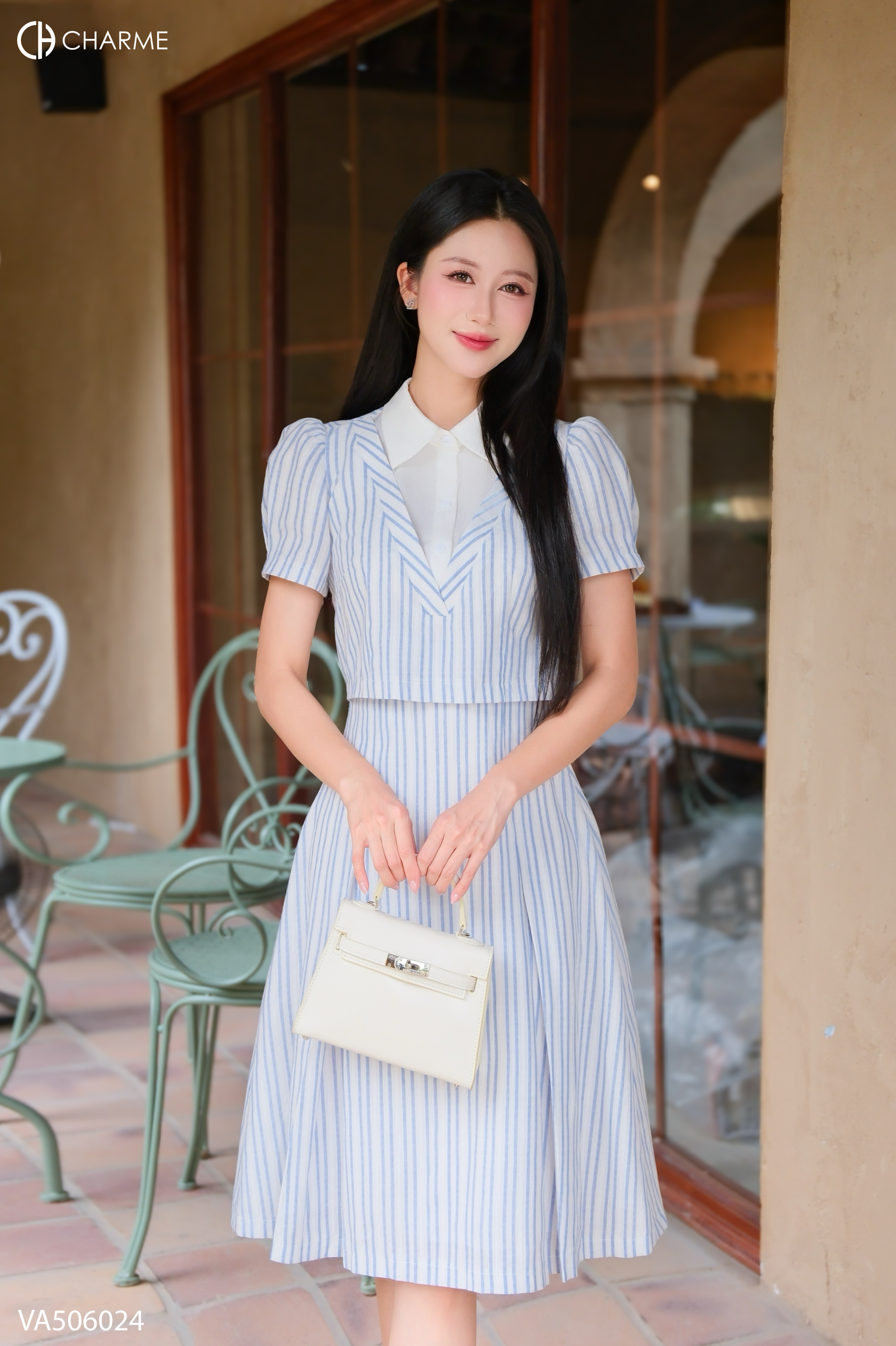 Váy sơ mi xẻ vai thắt eo