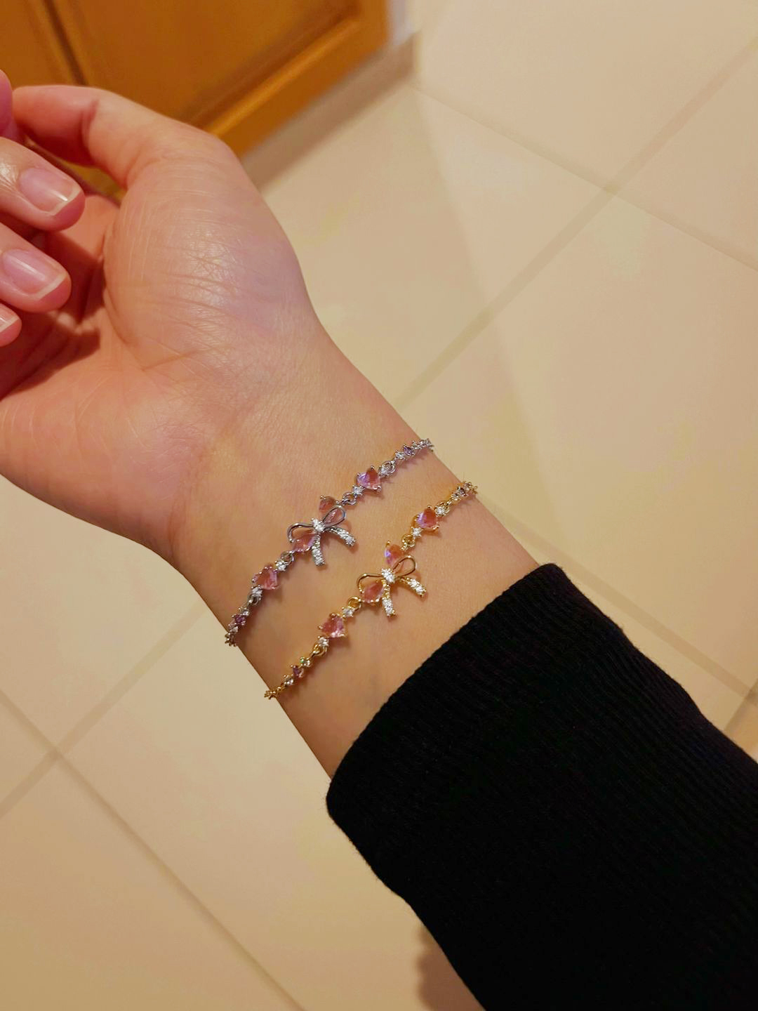 Bộ trang sức Charm nơ Đính đá trái tim_thumbnail_7