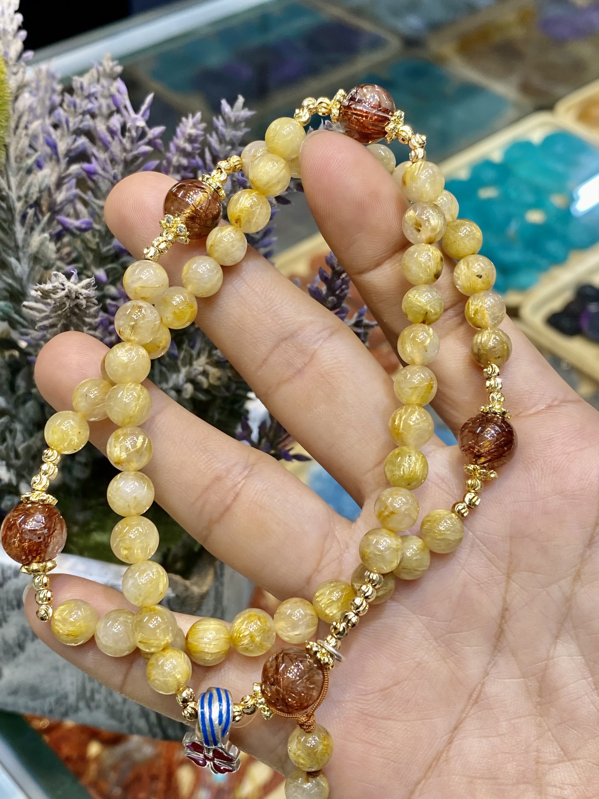 Chuỗi Mân Côi 50 đá thạch anh tóc vàng đẹp (dây chun) TH0065_thumbnail_1