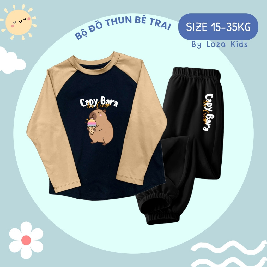 Bộ quần áo thu đông bé trai in hình Capybara - Đồ bộ bé trai size15-35kg Loza Kids BY001_thumbnail_4