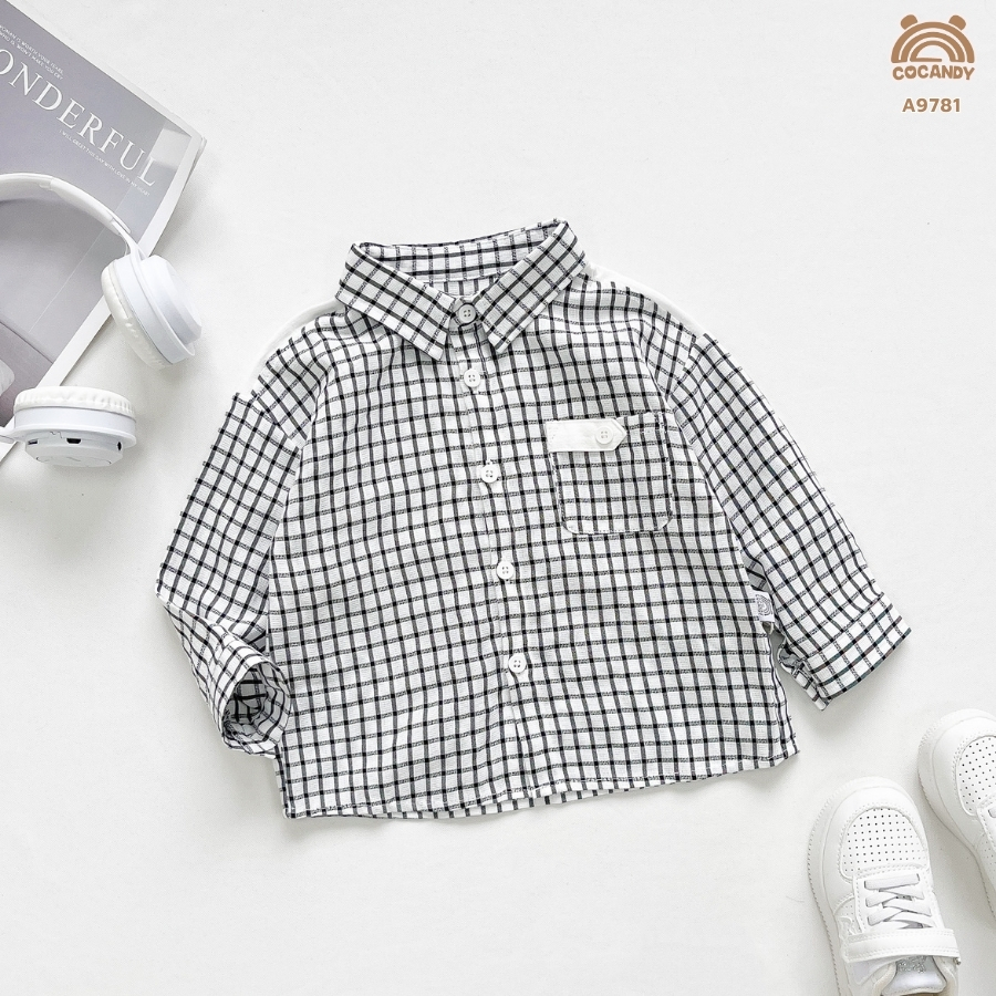 Áo dài caro ĐEN TRẮNG phối túi nẹp be_thumbnail_2