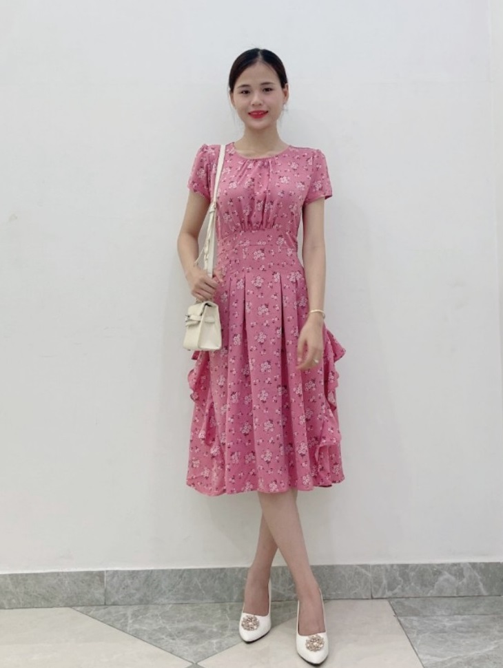 14550-Đầm xòe  hoa nhí màu hồng ruốc ( lụa mango)_thumbnail_3