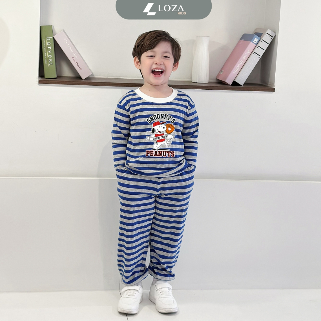 Bộ Thu - Đông kẻ bé trai in hình Snoopy Peanuts - Loza Kids TK551_thumbnail_4