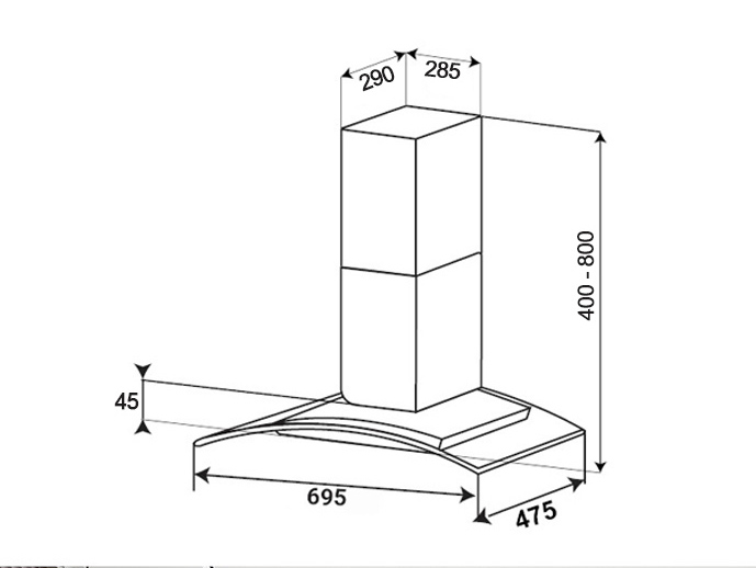 Kích thước máy hút mùi Kaff KF-GBT7069