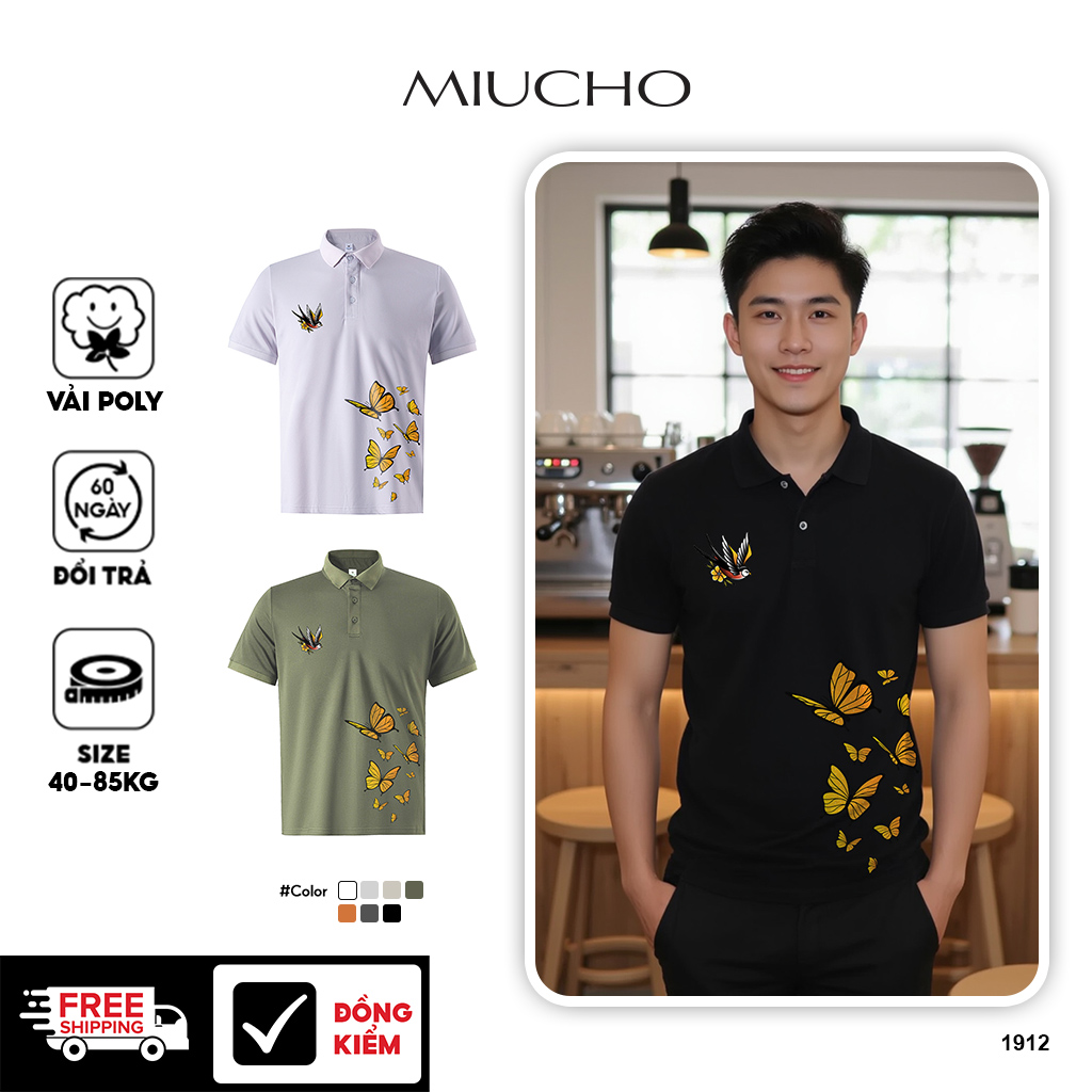 Áo polo nam form vừa 1912 Miucho Iconic vải cá sấu đứng form thoáng mát in artwork_thumbnail_1