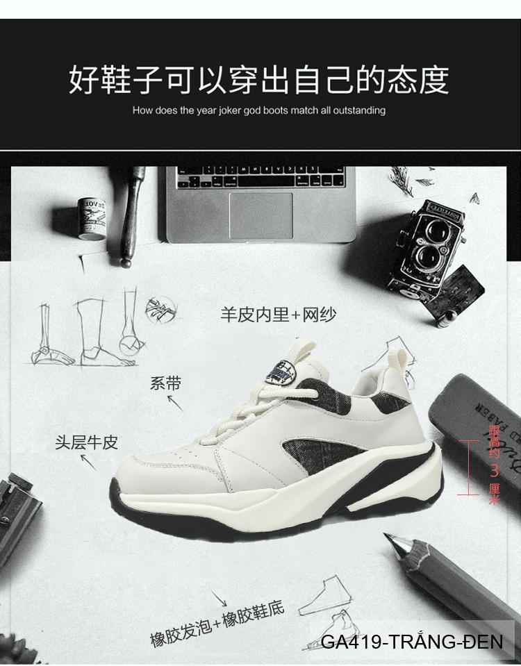 GA419 - Giày Sneaker Nam Đế Dày Tăng Chiều Cao Phong Cách Casual Thể Thao_thumbnail_9