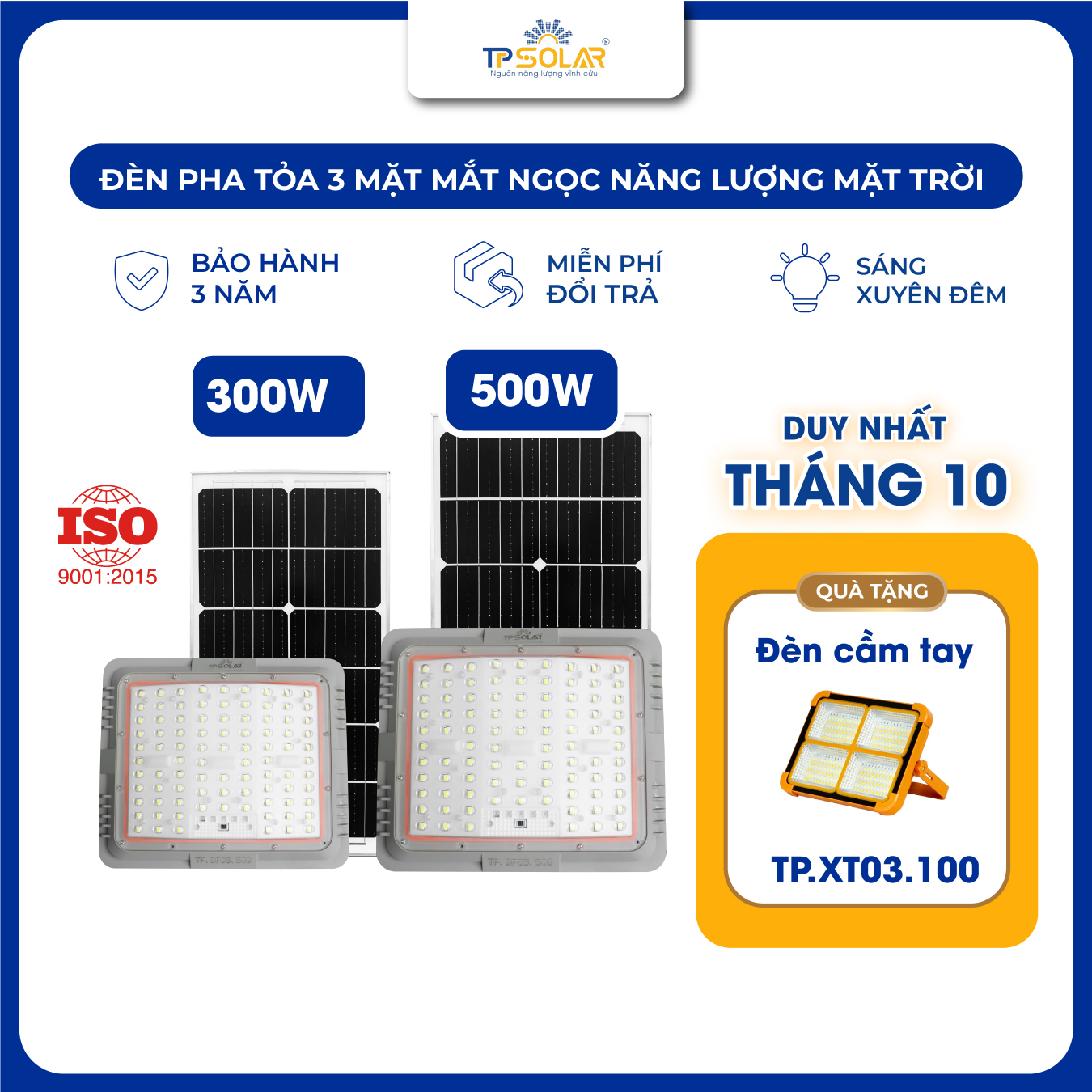 Đèn pha tỏa 3 mặt mắt ngọc năng lượng mặt trời