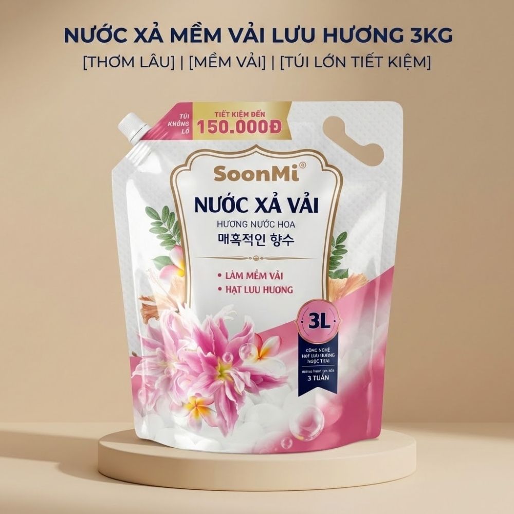 Nước Xả Vải Soonmi 3kg - Hương Nước Hoa -  Bí Quyết Quần Áo Mềm Mại, Ngát Hương Suốt 3 Tuần