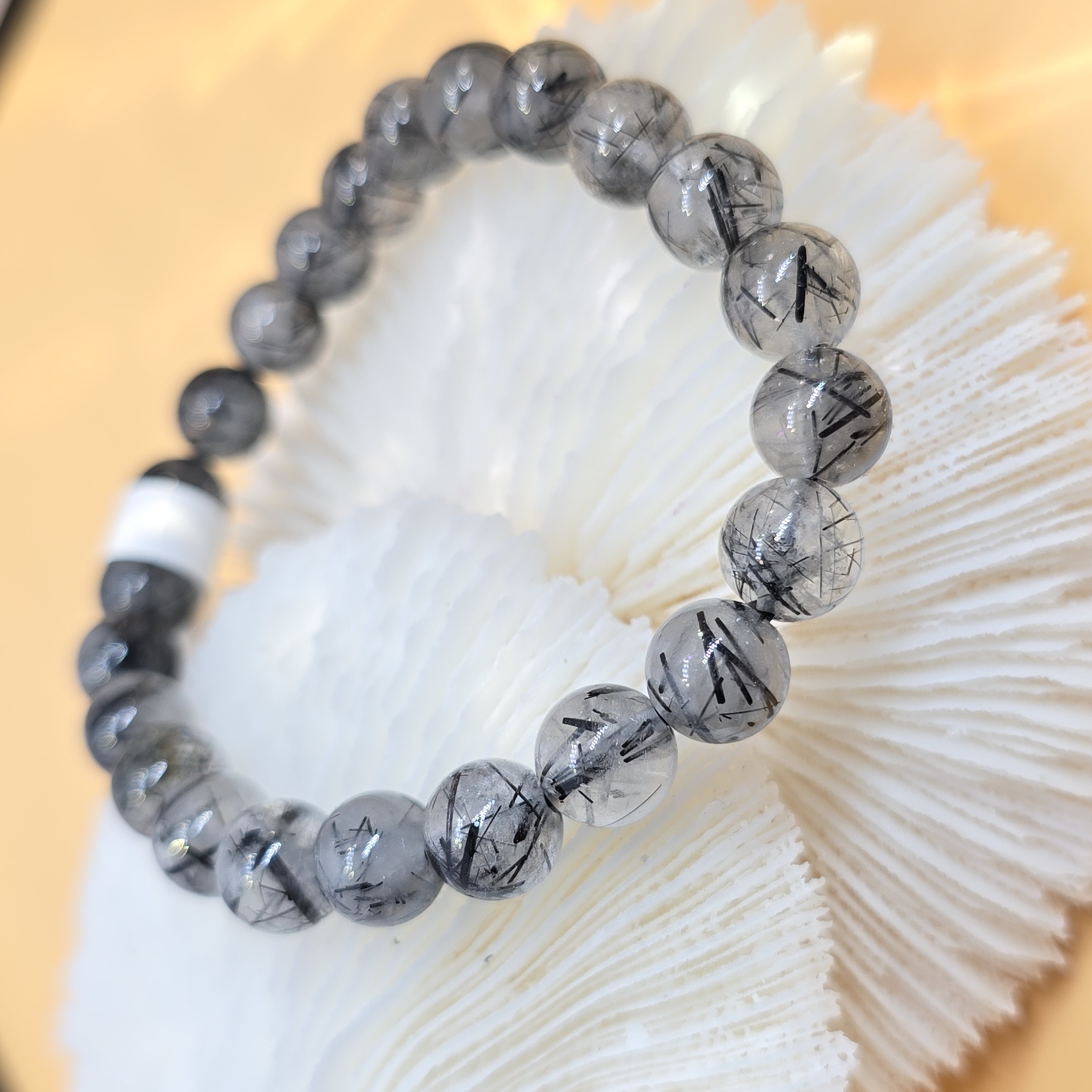 Vòng Thạch Anh Tóc Đen Super VIP - Thạch anh trắng cộng sinh tourmaline đen - Black Tourmaline In Quartz