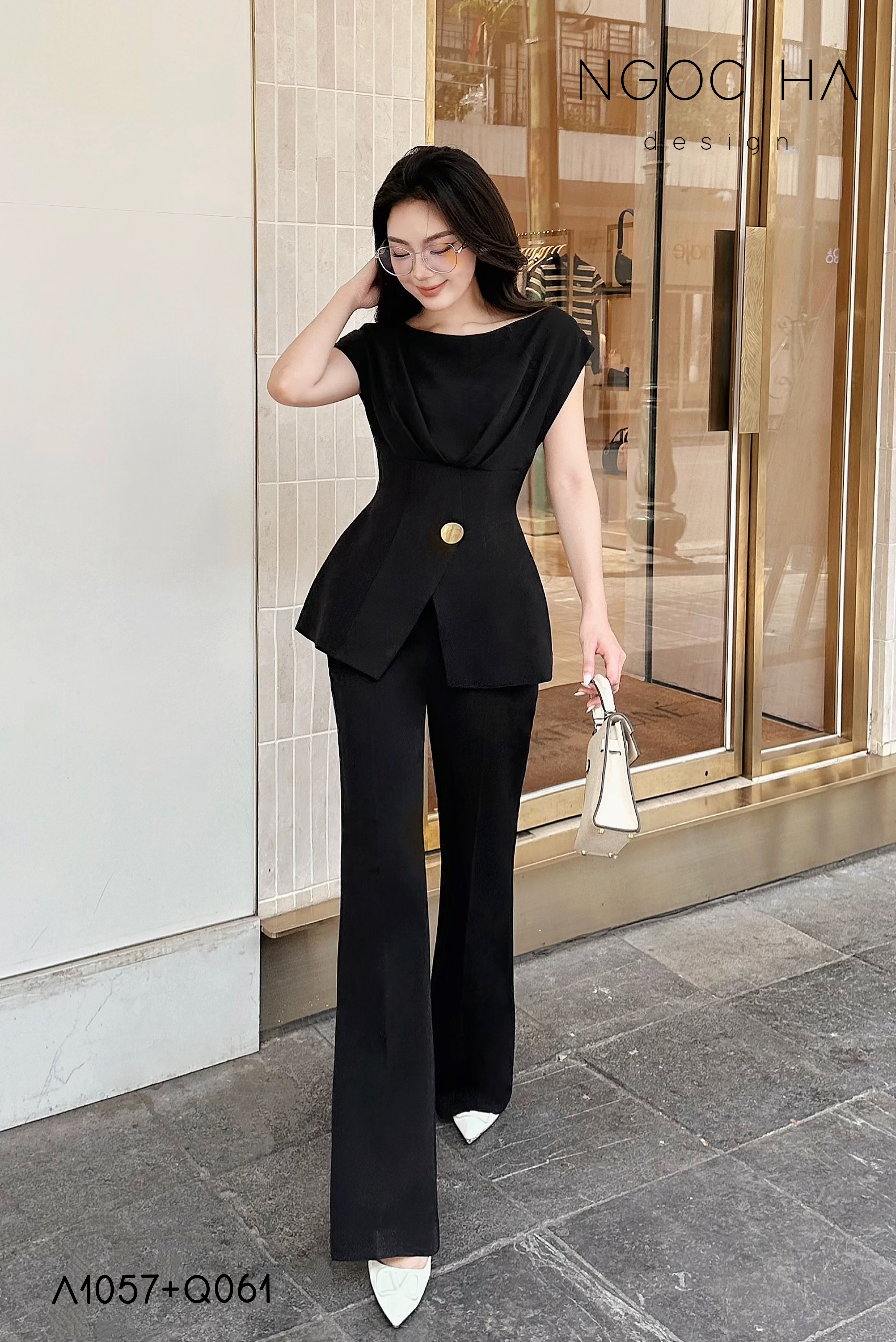 Jenny Pants_ Quần Loe Dài Có Cạp Màu Đen Q061