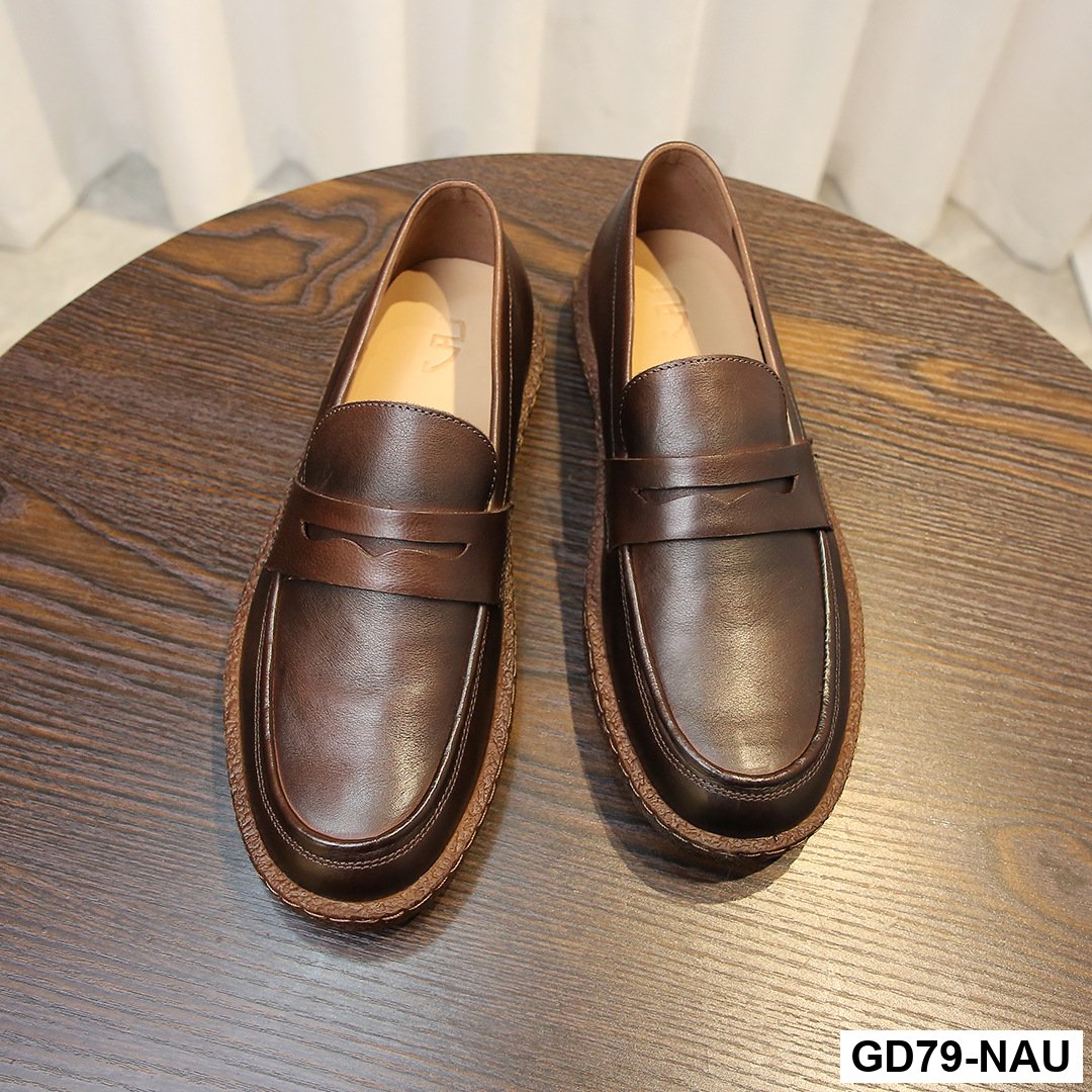 GD79 - Giày lười nam da bò lớp một, da thật, giày da bóng màu retro, giày lười nam đế mềm, thoáng khí, thấm hút mồ hôi_thumbnail_2