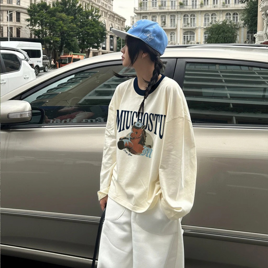 Áo thun Tết Bính Ngọ boxy tay dài phối cổ dễ thương Miucho vải dày dặn thoáng mát 3009_thumbnail_4