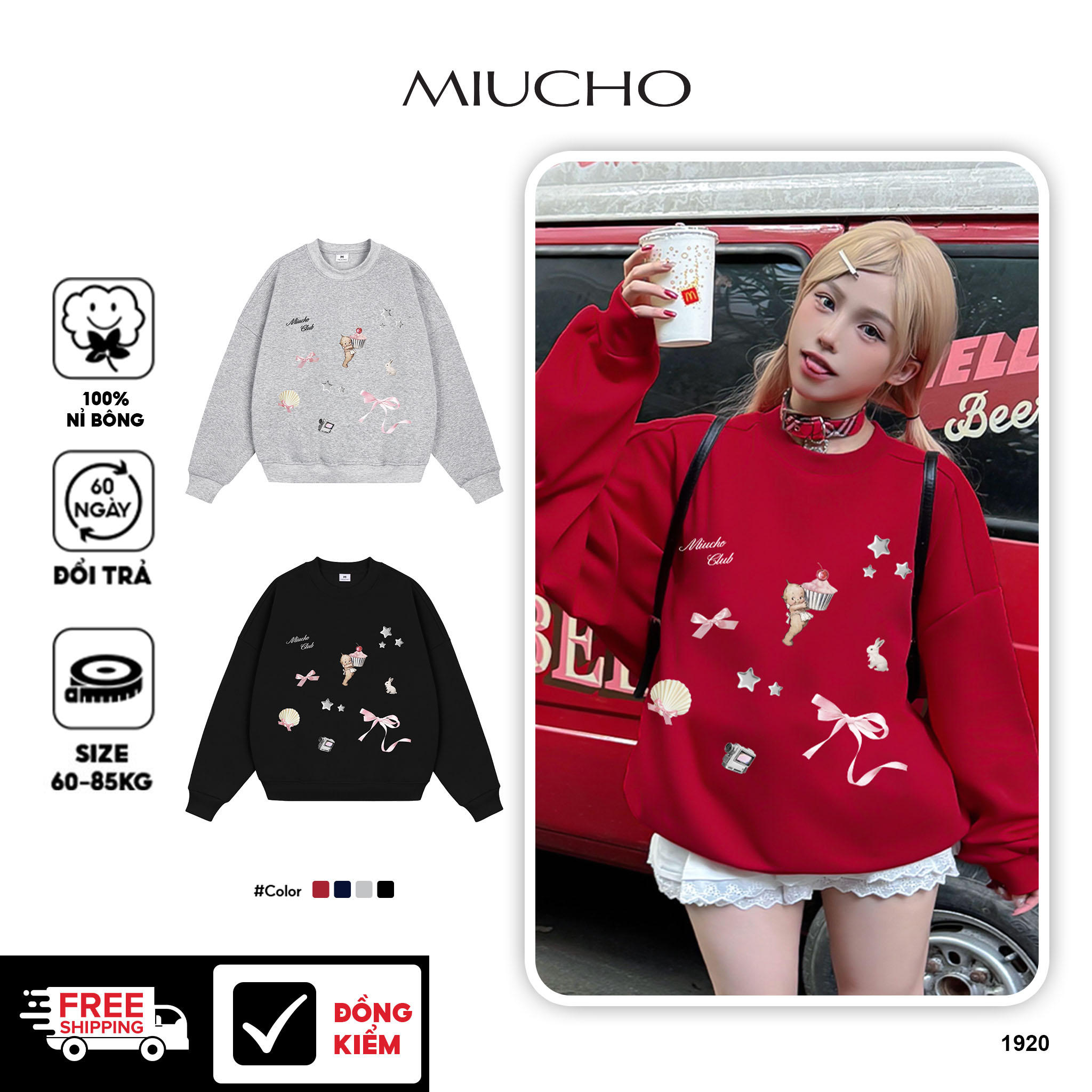 Áo sweater nữ form boxy 1920 Miucho cổ tròn vải nỉ bông 350 GSM dày dặn in mix_thumbnail_1