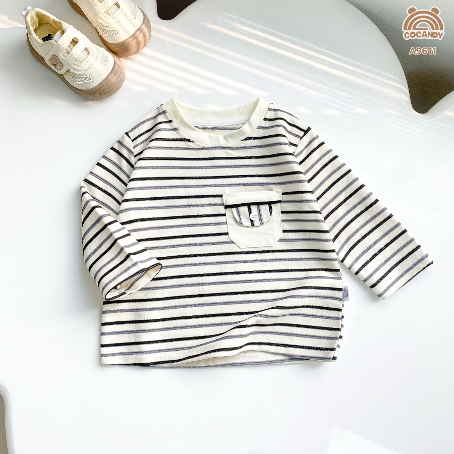 Áo thun dài kẻ ĐEN BE túi ngực_thumbnail_2