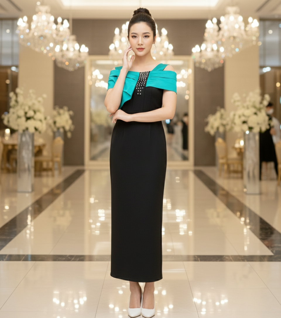 Đầm thiết kế dự tiệc phối cổ sang trọng_thumbnail_8