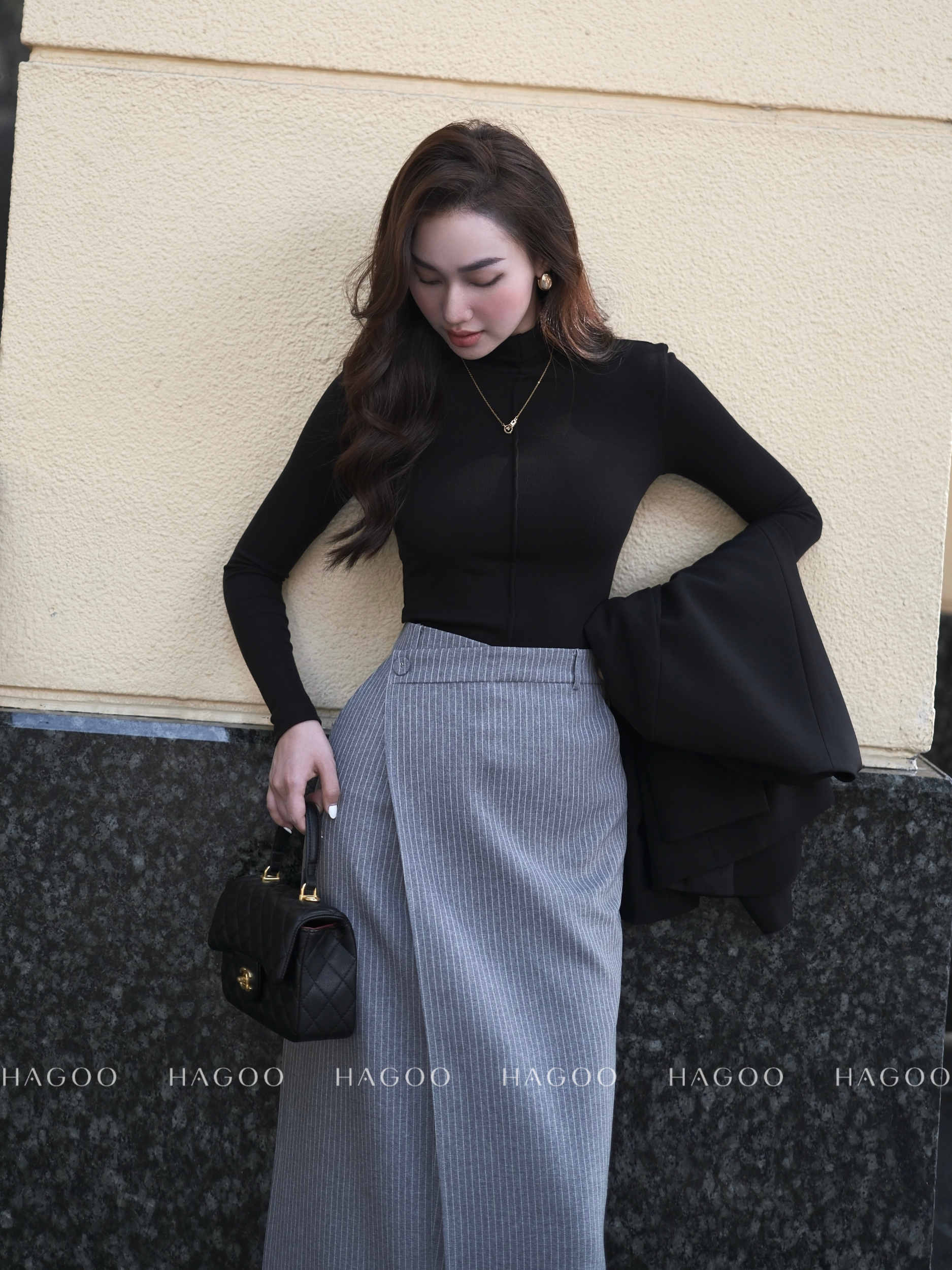 Chân váy vạt chéo kẻ sọc HAGOO_thumbnail_3