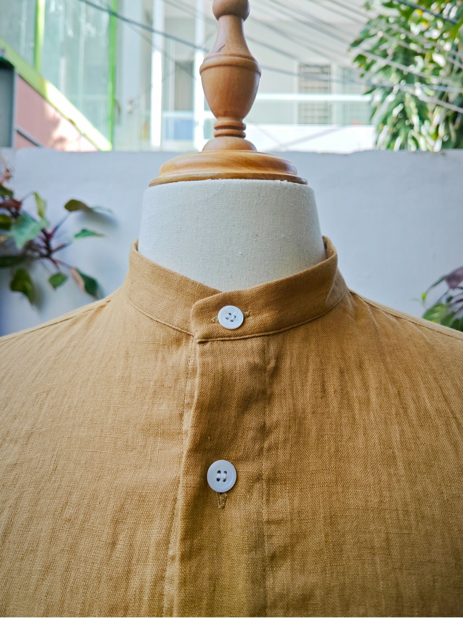 Sơ mi 100% linen tay ngắn cổ Trụ - cổ Tàu_thumbnail_2