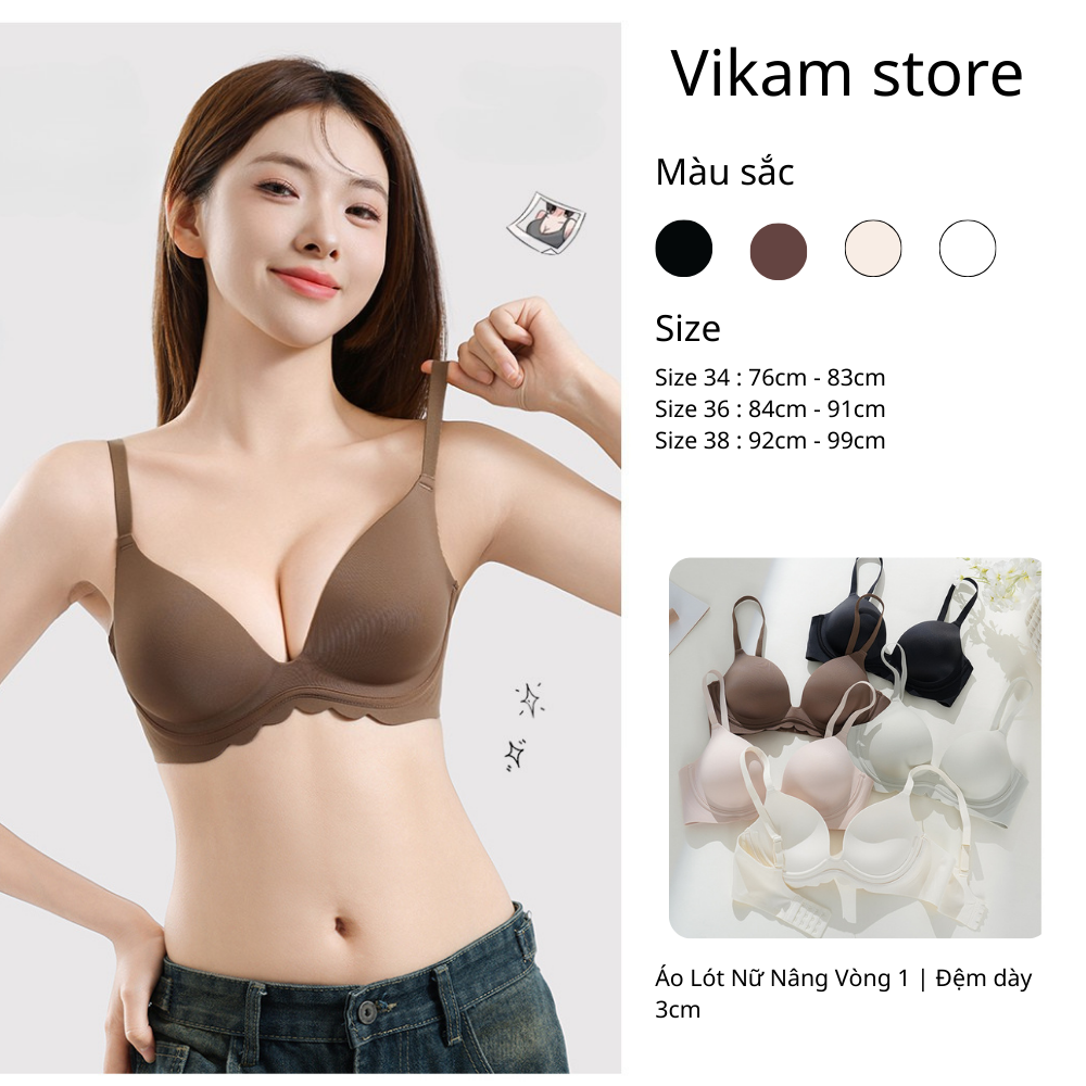 [Mã B68] Áo lót nữ su không gọng nâng ngực 3D mút dày 3cm, áo ngực bản to định hình dáng chuẩn, êm ái mặc cả ngày -- Vikam