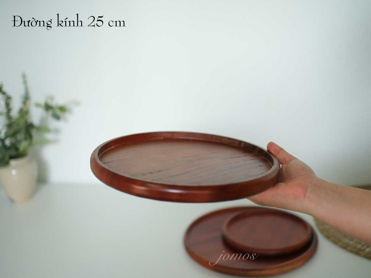Khay gỗ tròn gỗ xà cừ 25cm - J000258