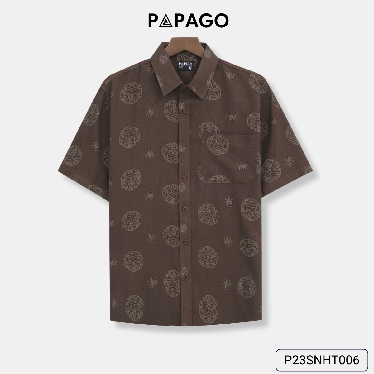 Áo sơ mi nam trung niên PAPAGO tay ngắn lai ngang họa tiết - P23SNHT006