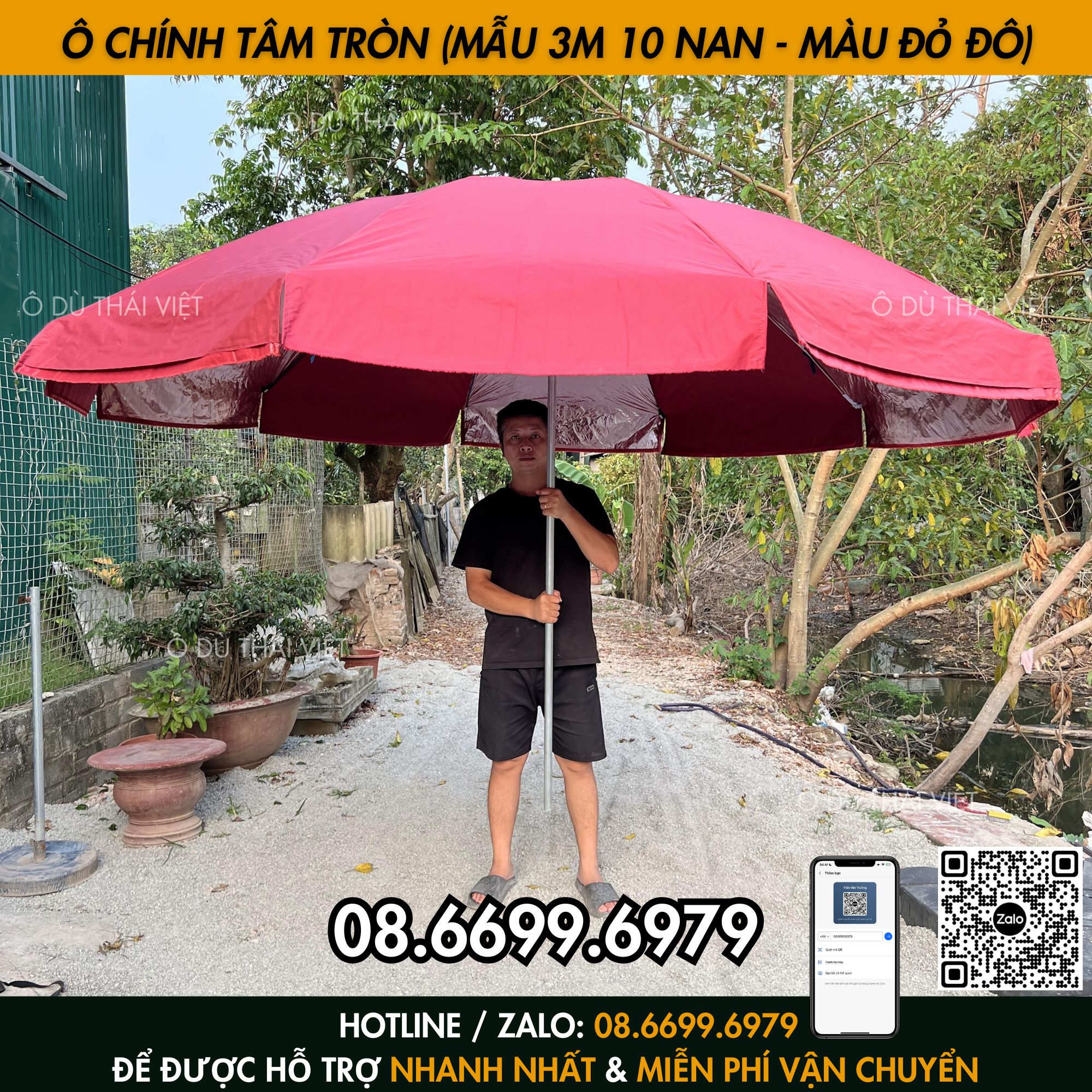Ô dù chính tâm tròn 3m 10 nan vải dù cao cấp, ô dù che nắng mưa ngoài trời (chưa kèm chân đế) Ô DÙ THÁI VIỆT_thumbnail_6