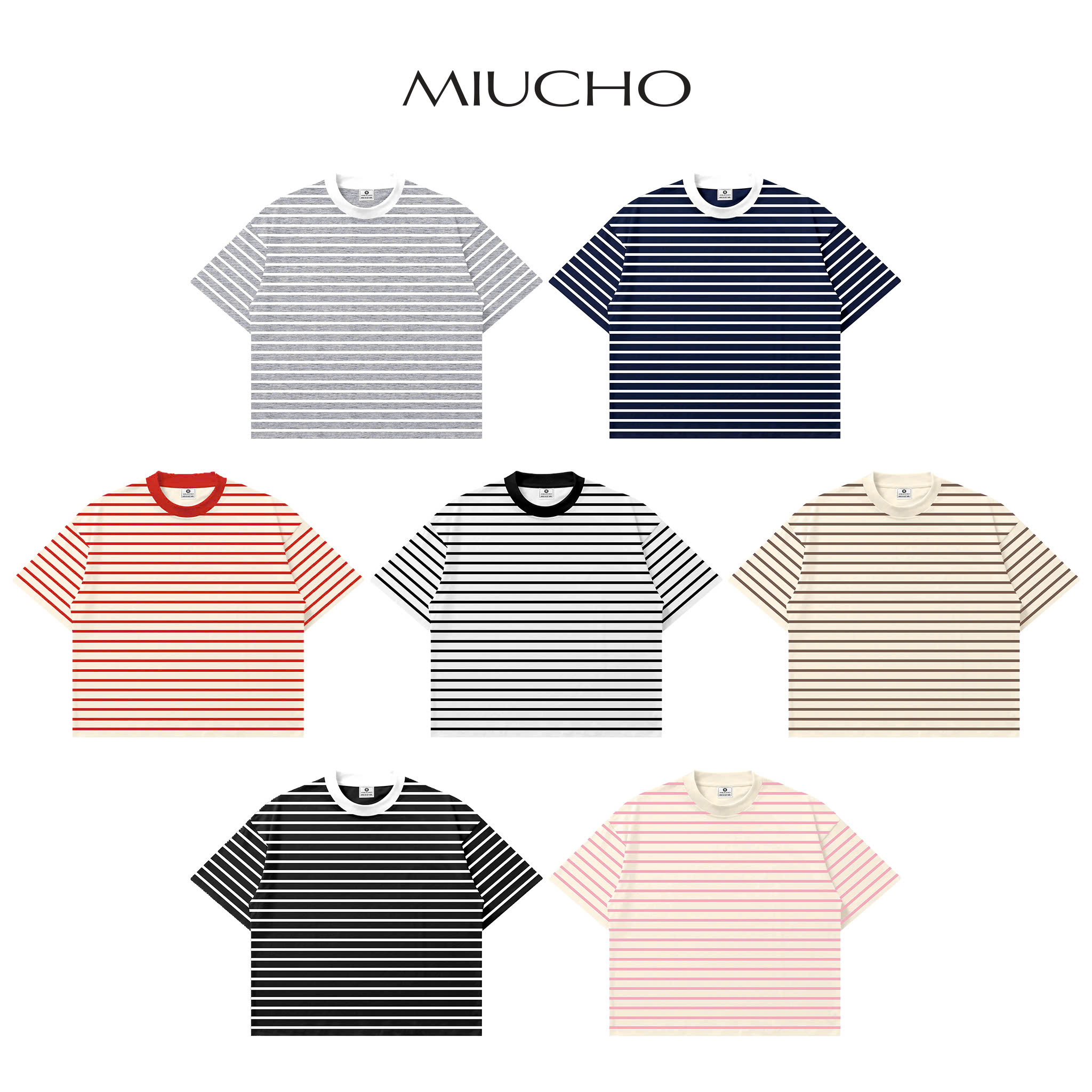 Áo thun form boxy Miucho vải thun rib thoáng mát tay dài cổ tròn kẻ sọc mix màu AT00057