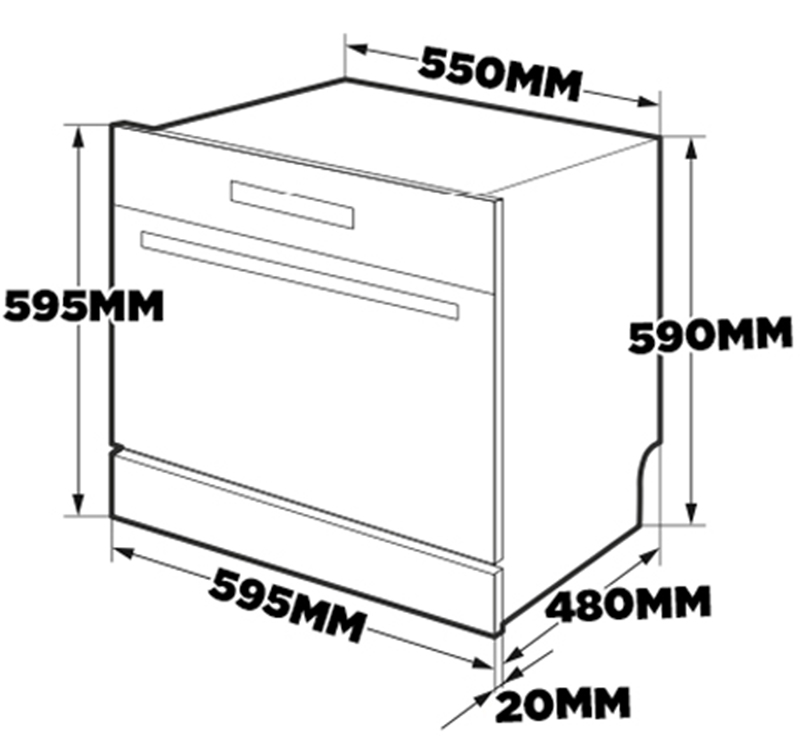 Máy rửa bát Kaff KF-BISW800 - Kích thước lắp đặt sản phẩm