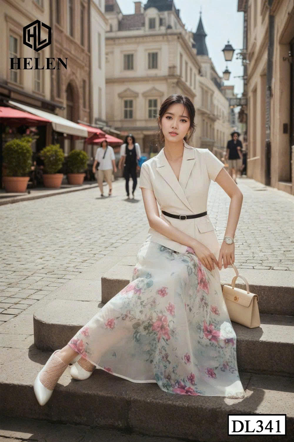 Đầm xòe cổ vest kem phối chân họa DL341_thumbnail_3