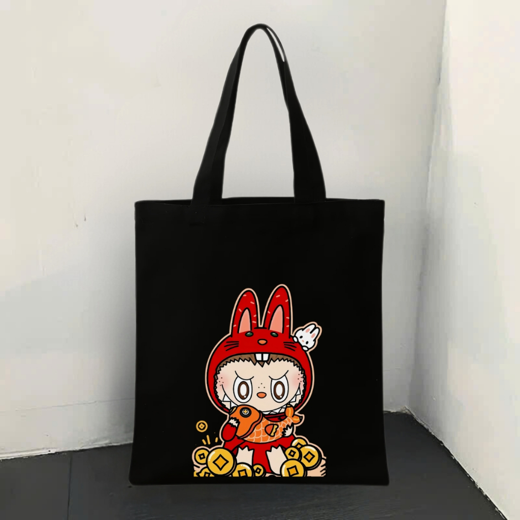 Túi tote vải canvas in hình Kuromi, Totoro, Labubu có khóa kéo, ngăn phụ - 𝐖𝐞 𝐓𝐞𝐞 TOTE07_thumbnail_12