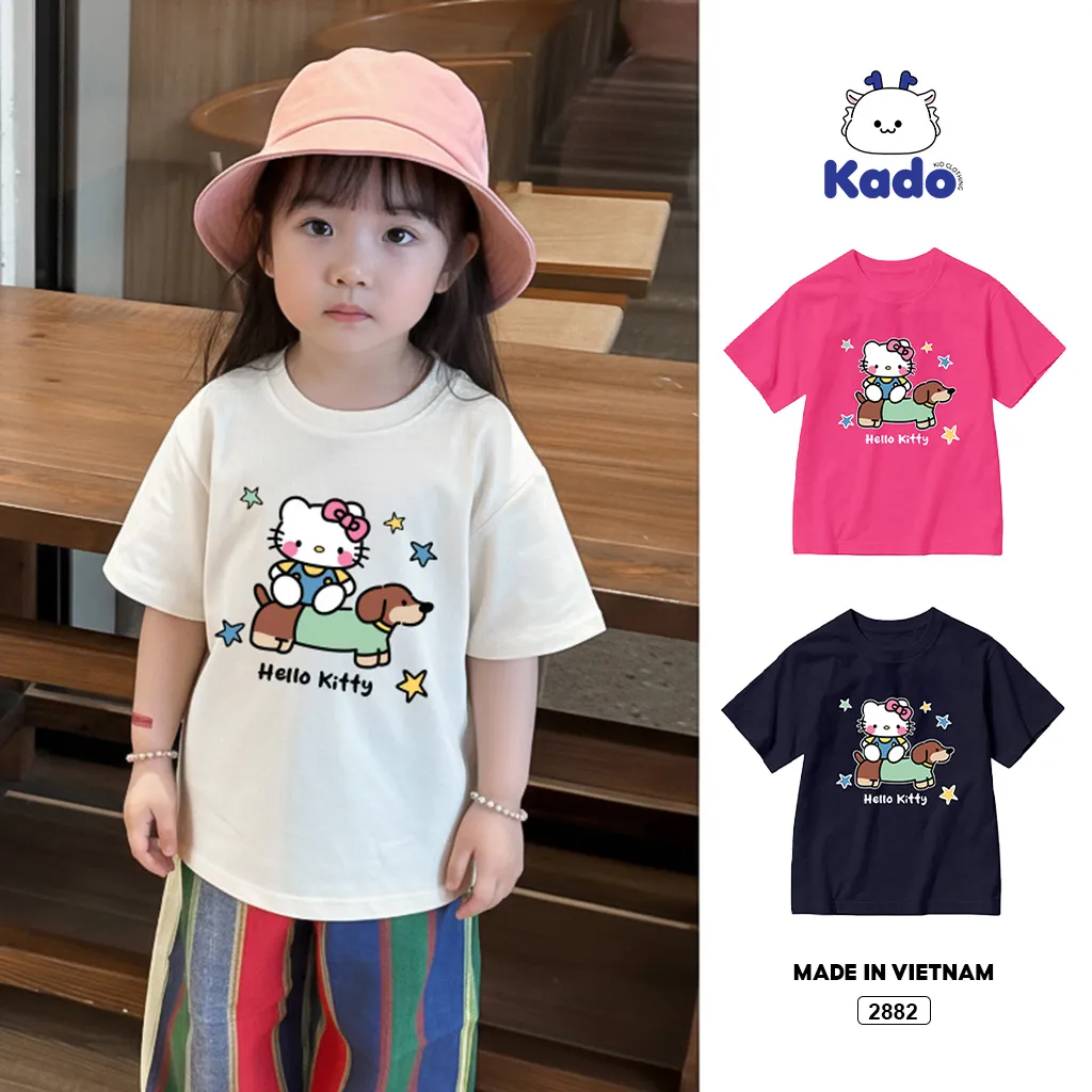 Áo thun kid Kado vải cotton cao cấp thoáng mát tay ngắn cổ tròn Kitty và cún in artwork 2882