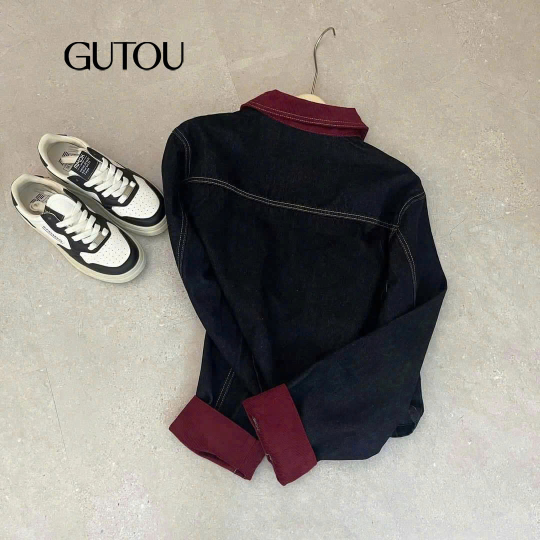 [GUTOU] Áo Khoác Jean Denim Phối Màu Cá Tính_thumbnail_5