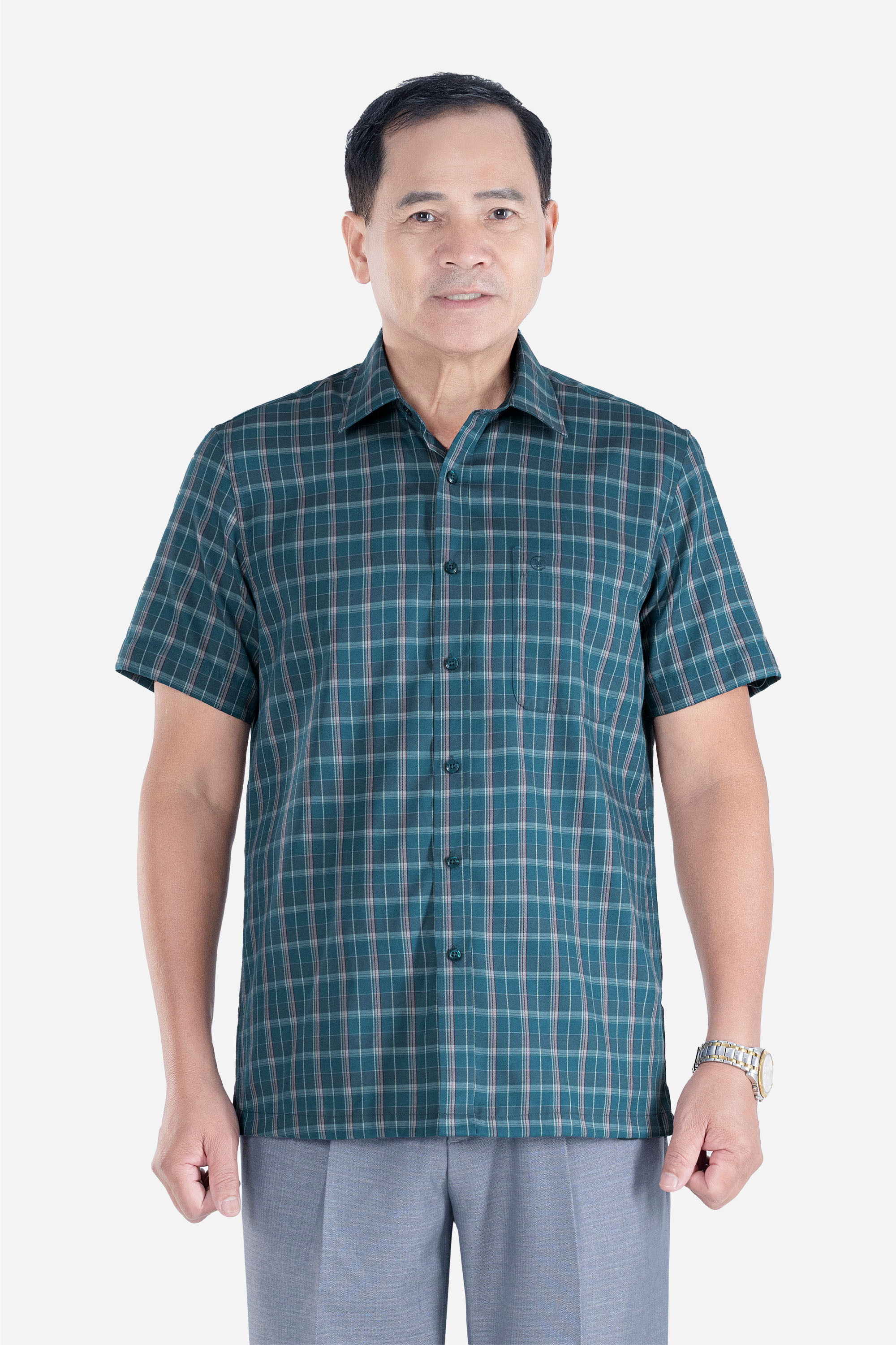 Sơ Mi Caro Cộc Tay Nam Trung Niên ANCHI Chất Liệu Sợi Tre Cao Cấp D25